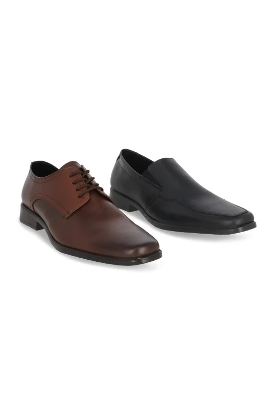 DÚO DE ZAPATO NEGRO Y COÑAC DE PIEL DÚO447