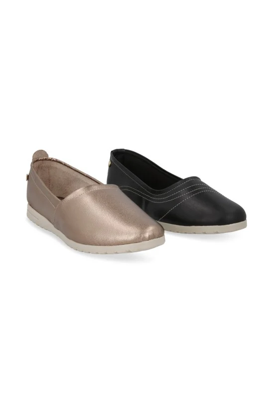 DÚO ZAPATO DE PISO NEGRO Y ORO DE PIEL 72125