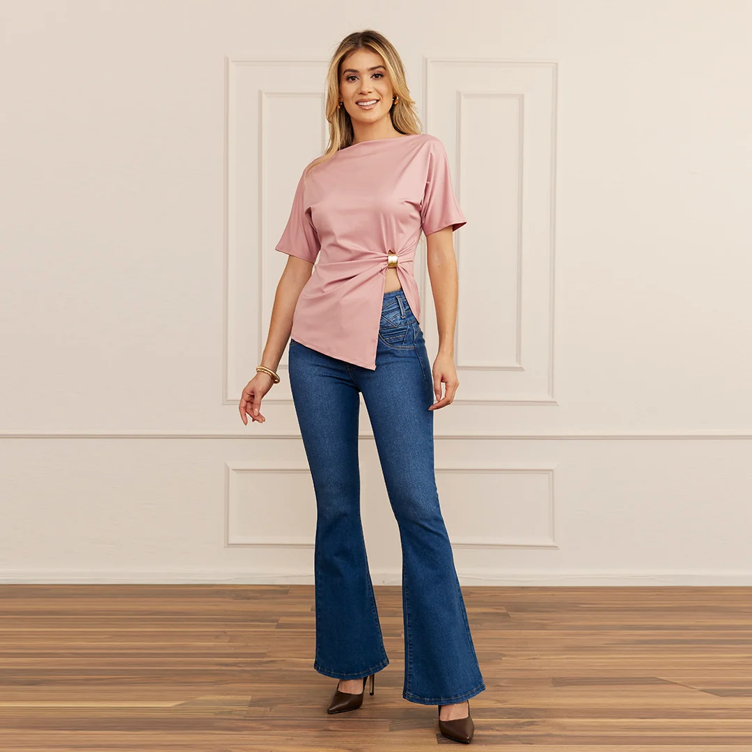 JEANS ACAMPANADO DE TRES BOTONES MEZCLILLA 51096 - Image 4