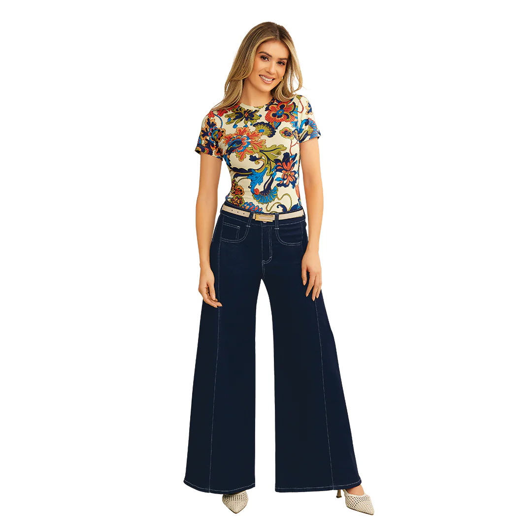 JEANS PALAZZO COSTURA EN CONTRASTE MEZCLILLA 10091
