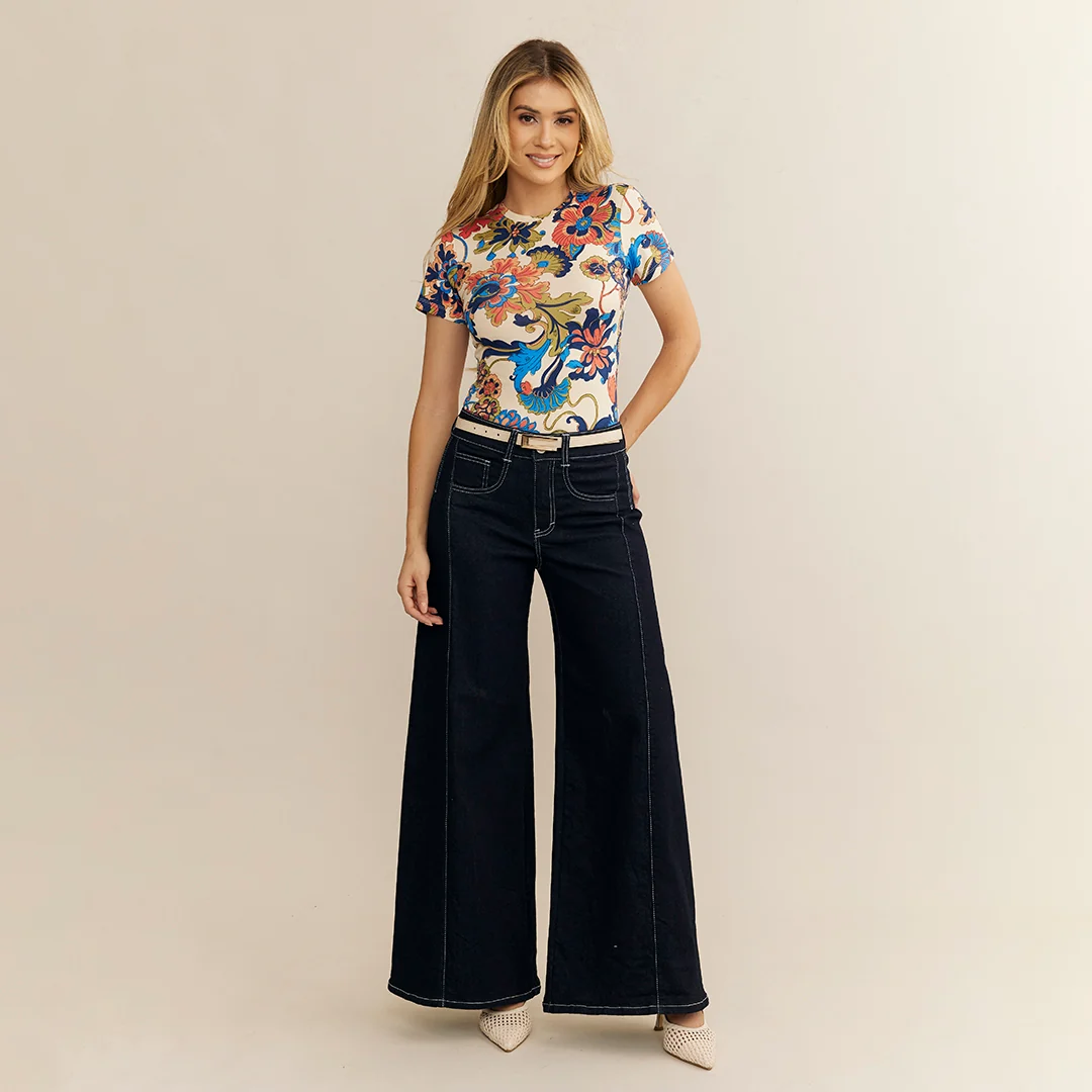 JEANS PALAZZO COSTURA EN CONTRASTE MEZCLILLA 10091 - Image 3