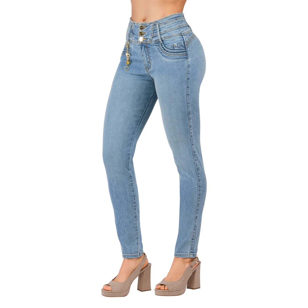 JEANS RECTO CON TRIPLE BOTÓN MEZCLILLA 12499