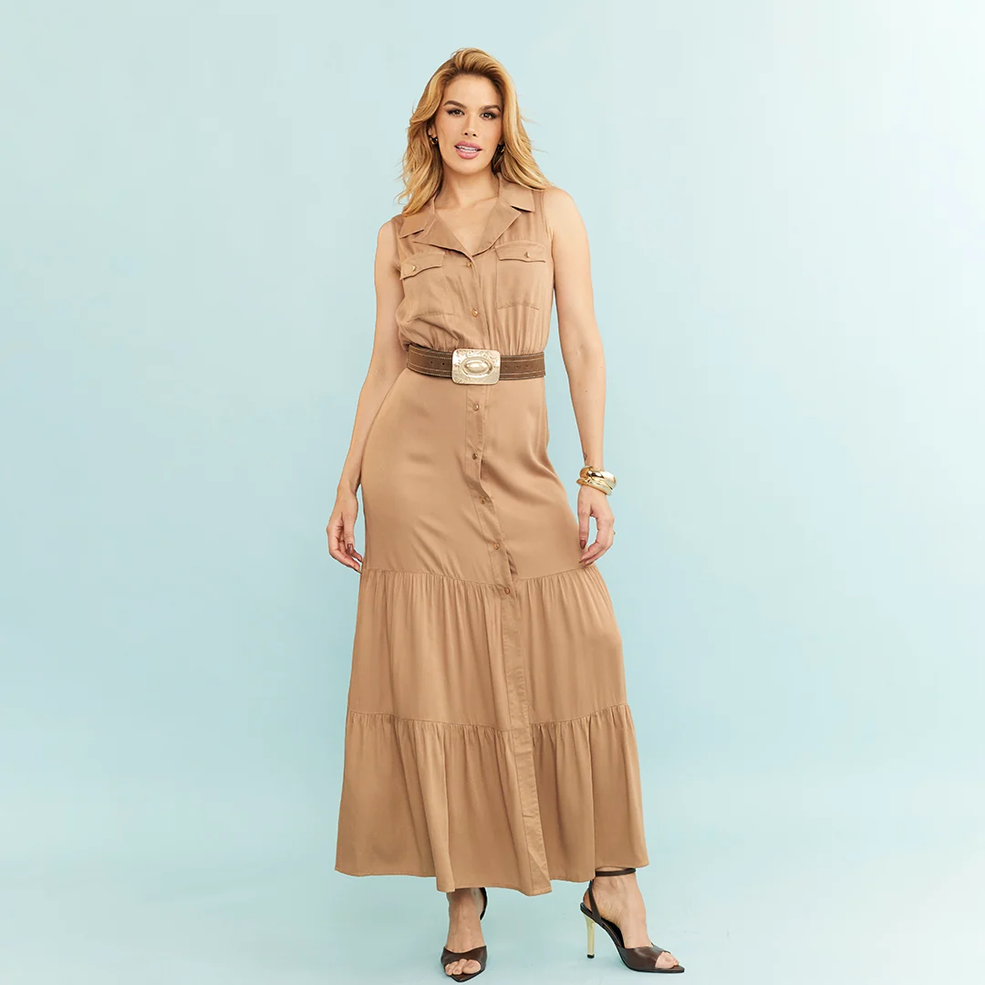 MAXIDRESS CAMISERO CON CINTURÓN CAFÉ 95791 - Image 3