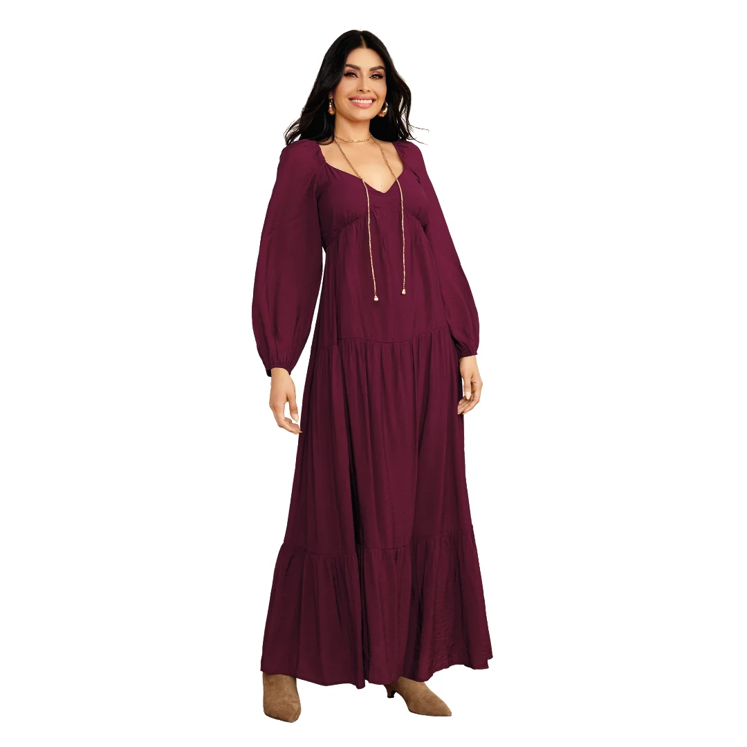 MAXIDRESS ESCOTE PROFUNDO MANGA LARGA TINTO 92192