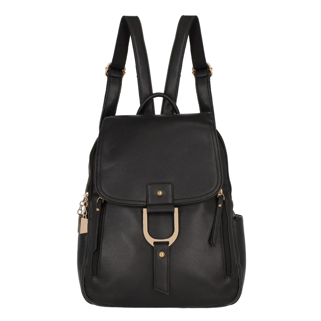 MOCHILA COLOR NEGRO CON HERRAJES DORADOS 99574