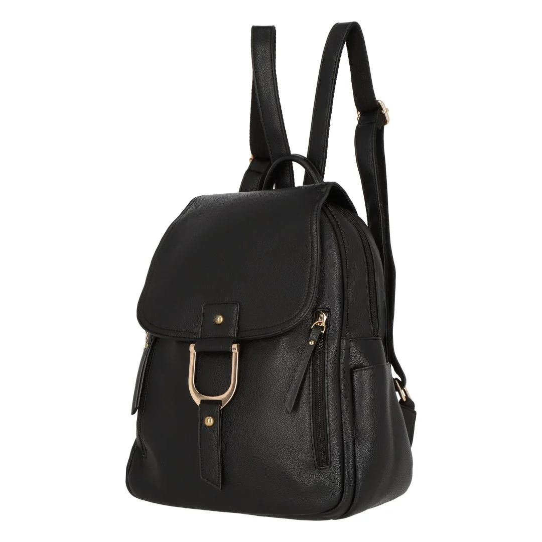 MOCHILA COLOR NEGRO CON HERRAJES DORADOS 99574 - Image 2