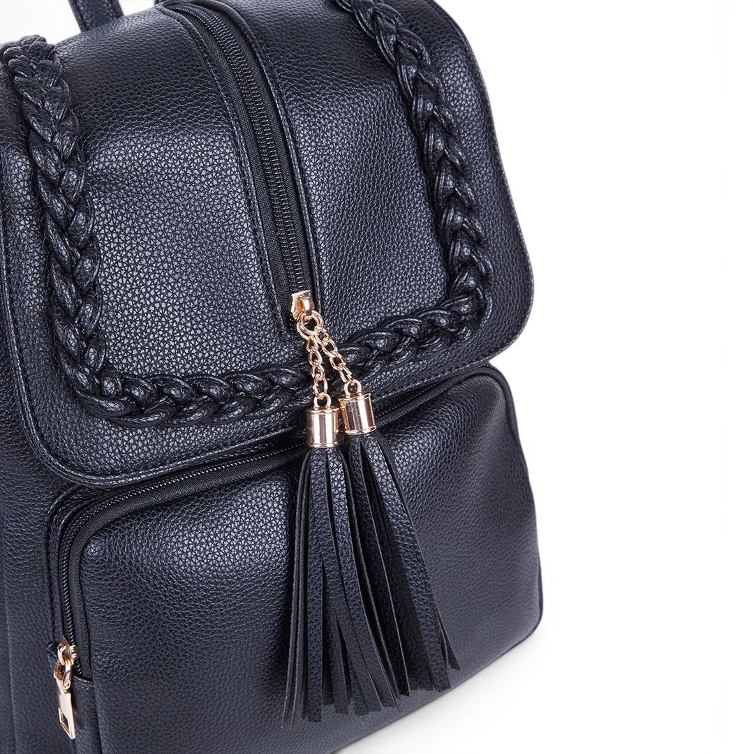 MOCHILA TRENZADA CON BORLAS NEGRO 83761 - Image 5
