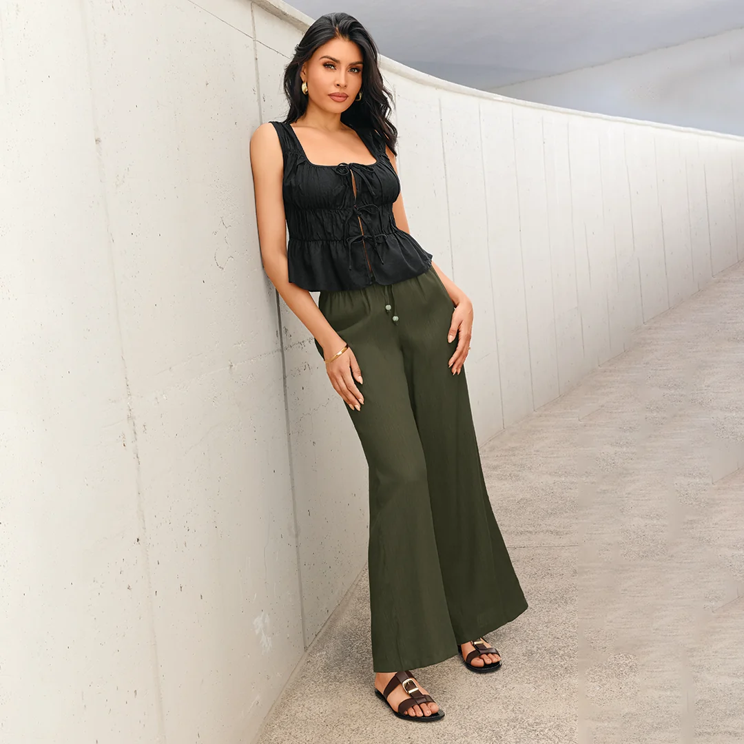 PANTALÓN AMPLIO CON ELÁSTICO VERDE 95147 - Image 3