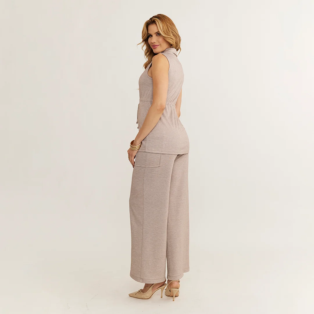 PANTALÓN PALAZZO CON BOLSILLOS CARGO CAFÉ 92184 - Image 5