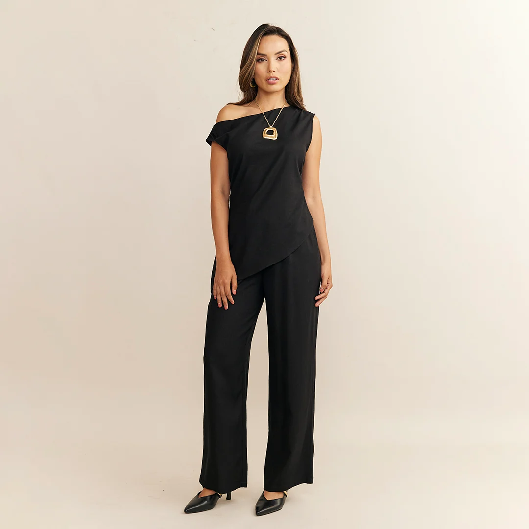 PANTALÓN PALAZZO CINTURA ELÁSTICA NEGRO 95793 - Image 2