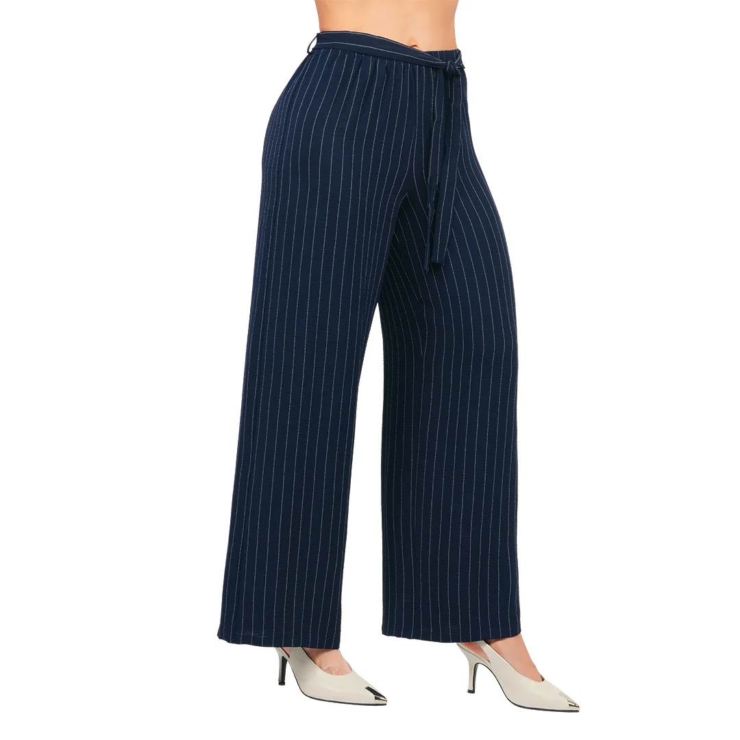 PANTALÓN PALAZZO RAYAS CON LAZO MARINO 90986