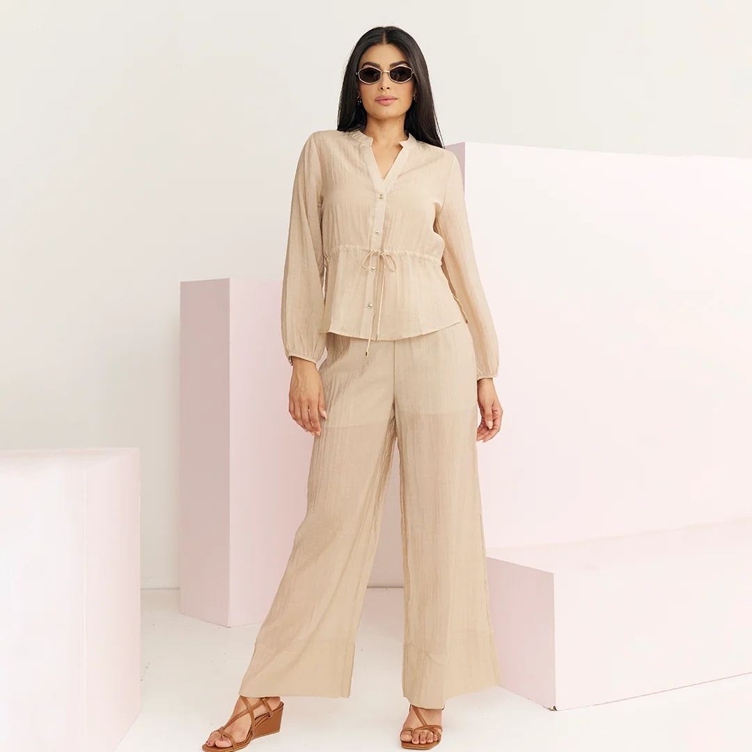 PANTALÓN PALAZZO DE TIRO ALTO BEIGE 93742 - Image 2