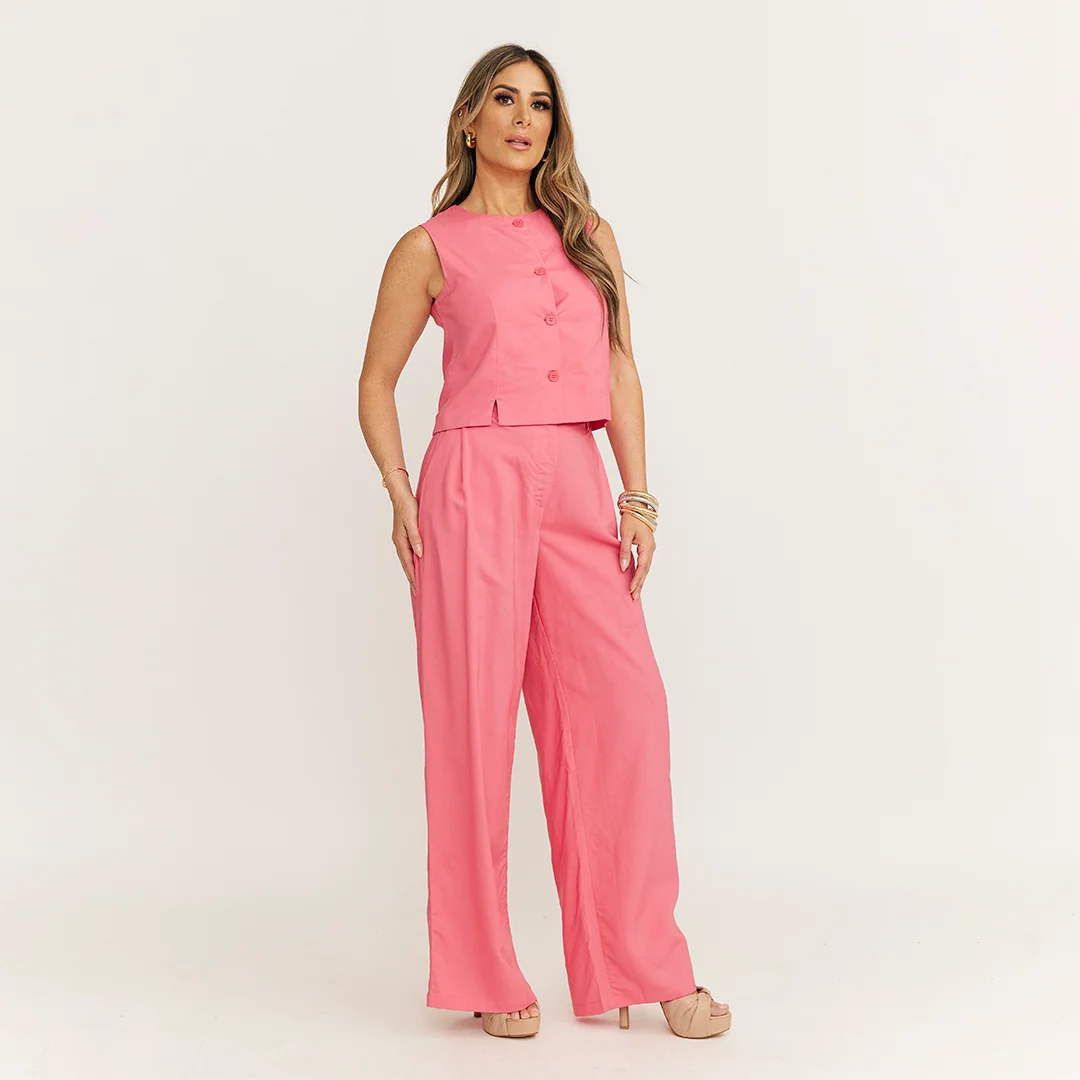 PANTALÓN PALAZZO DE TIRO MEDIO ROSA 90997 - Image 4