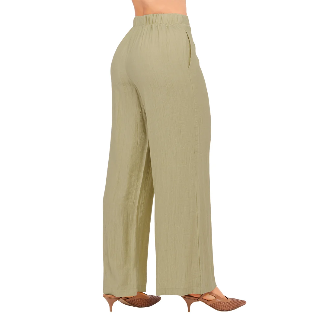 PANTALÓN RECTO DE CAÍDA FLUIDA VERDE 93744