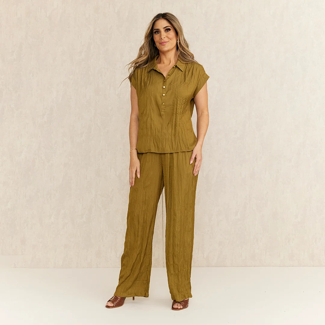 PANTALÓN TEXTURIZADO DE CORTE AMPLIO VERDE 93765 - Image 3