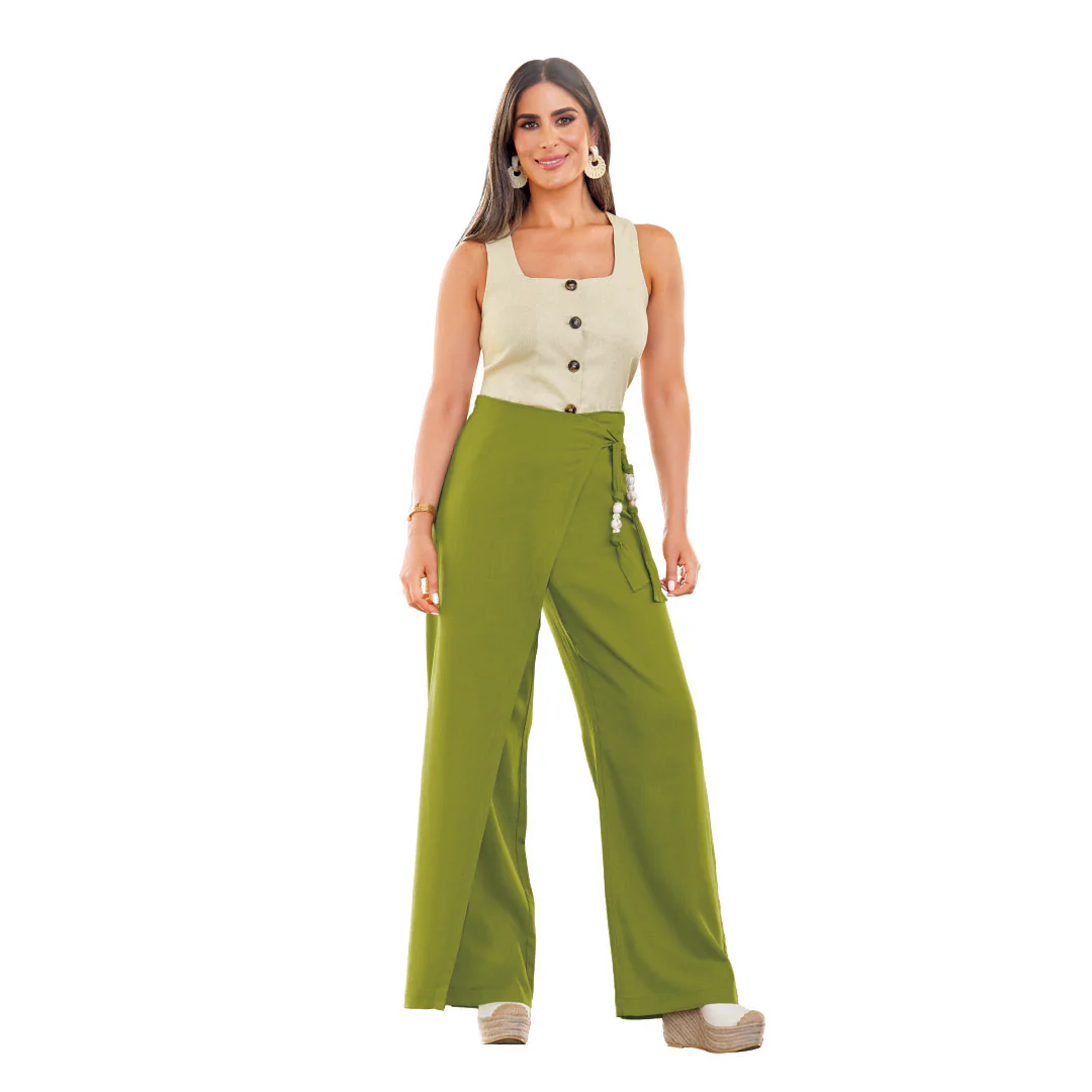 PANTALÓN VERDE CON FALDÓN CRUZADO 91582