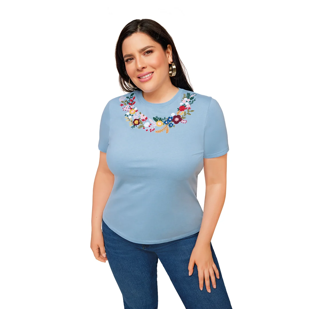 PLAYERA AZUL BORDADA 90663 - Image 2
