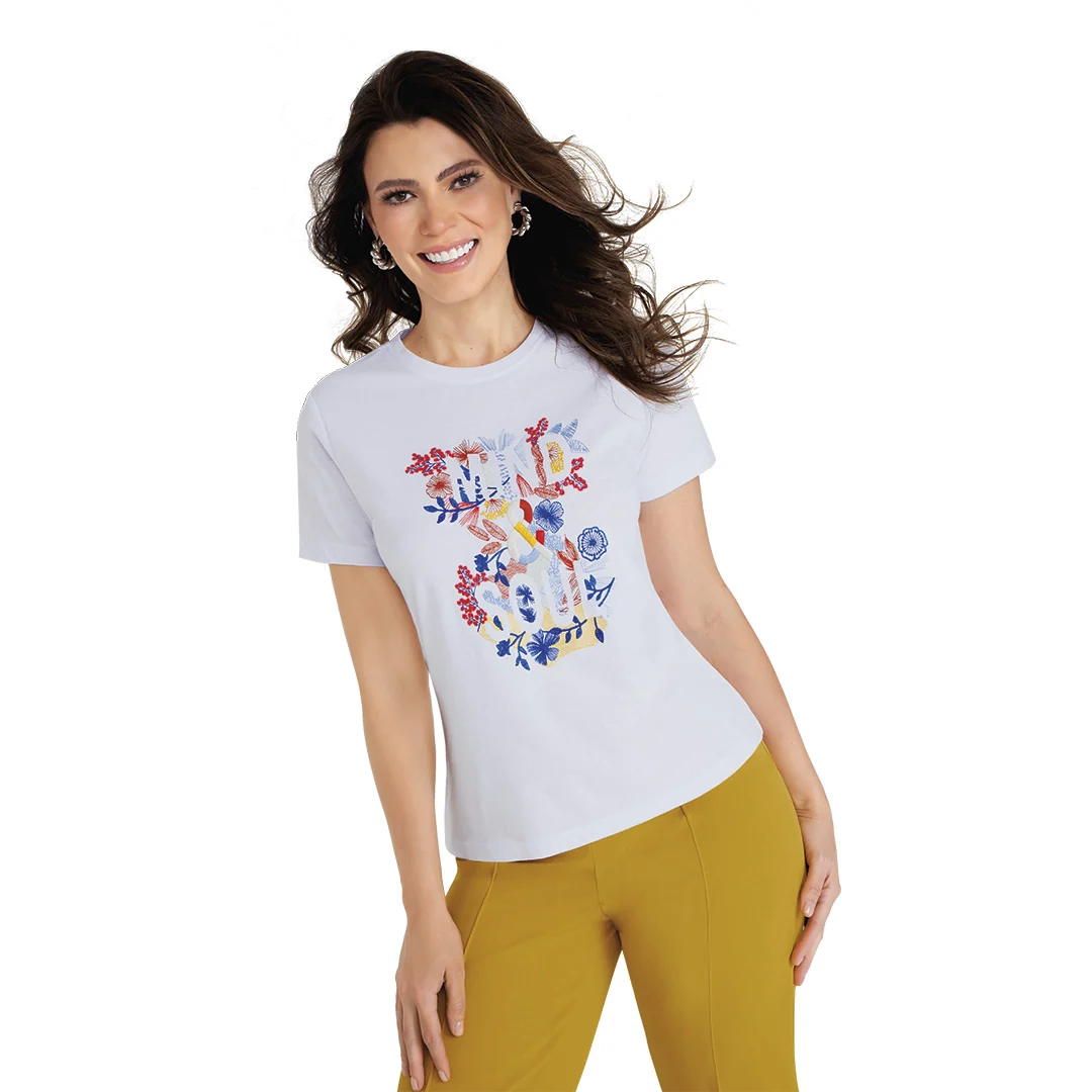 PLAYERA BLANCA BORDADO LETRAS MUJER 90654