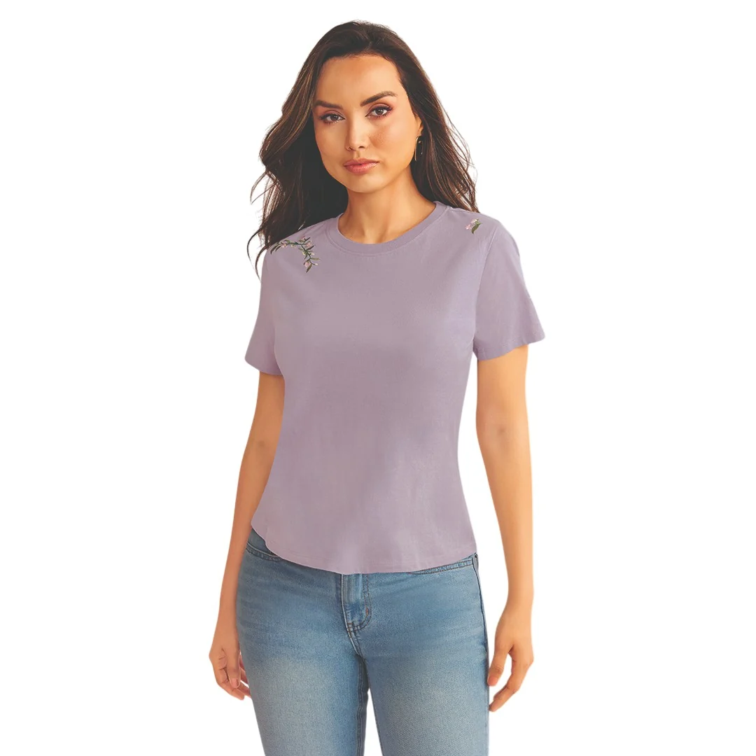PLAYERA CON BORDADO FLORAL LILA 96273