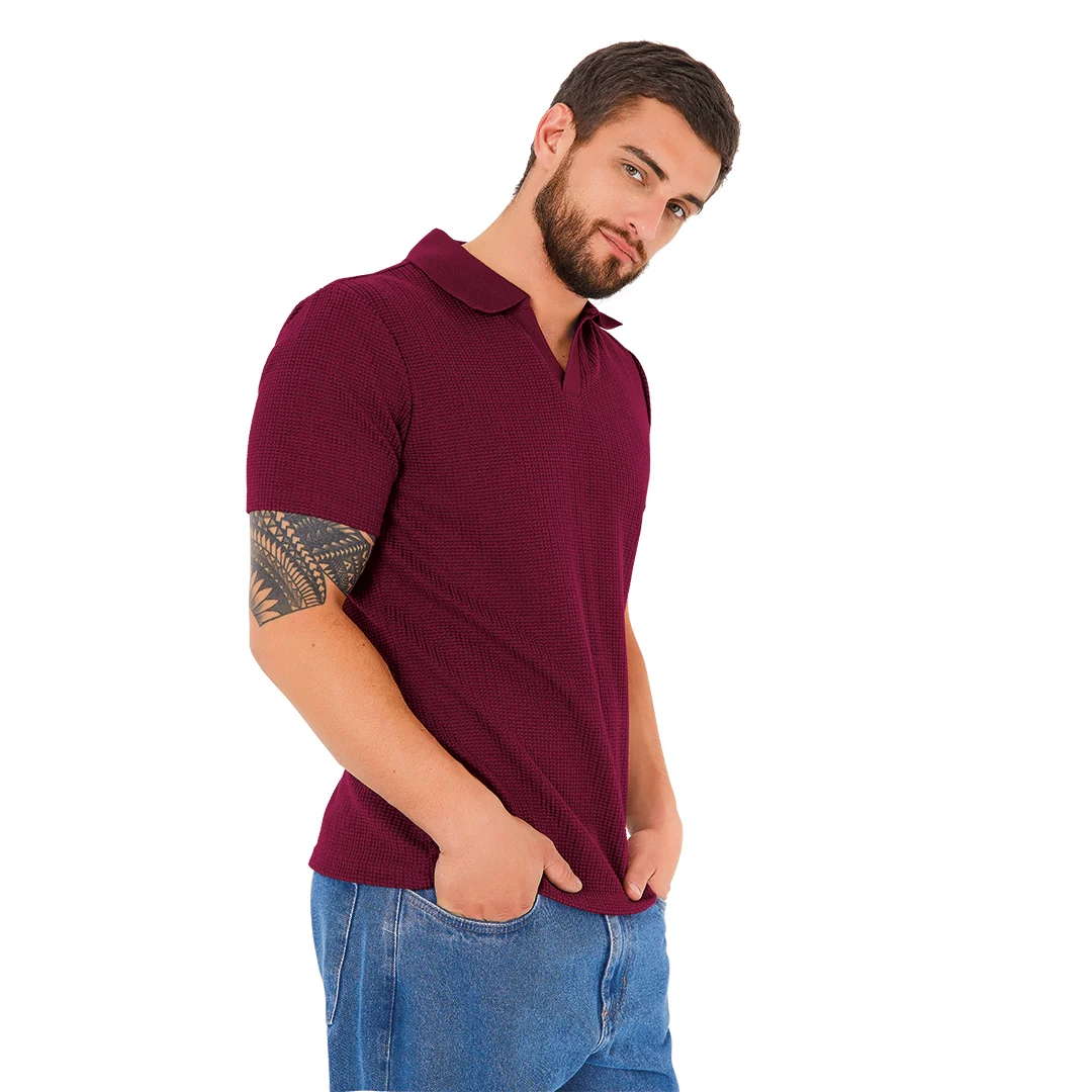 PLAYERA TIPO POLO TEXTURA ACANALADA ROJO 92205 - Image 2