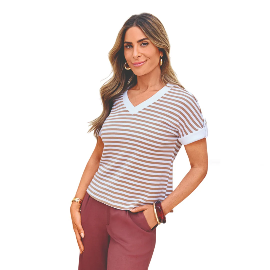 PLAYERA RAYADA CUELLO V MANGA MULTICOLOR 92138