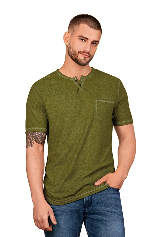 PLAYERA TIPO HENLEY VERDE 90650