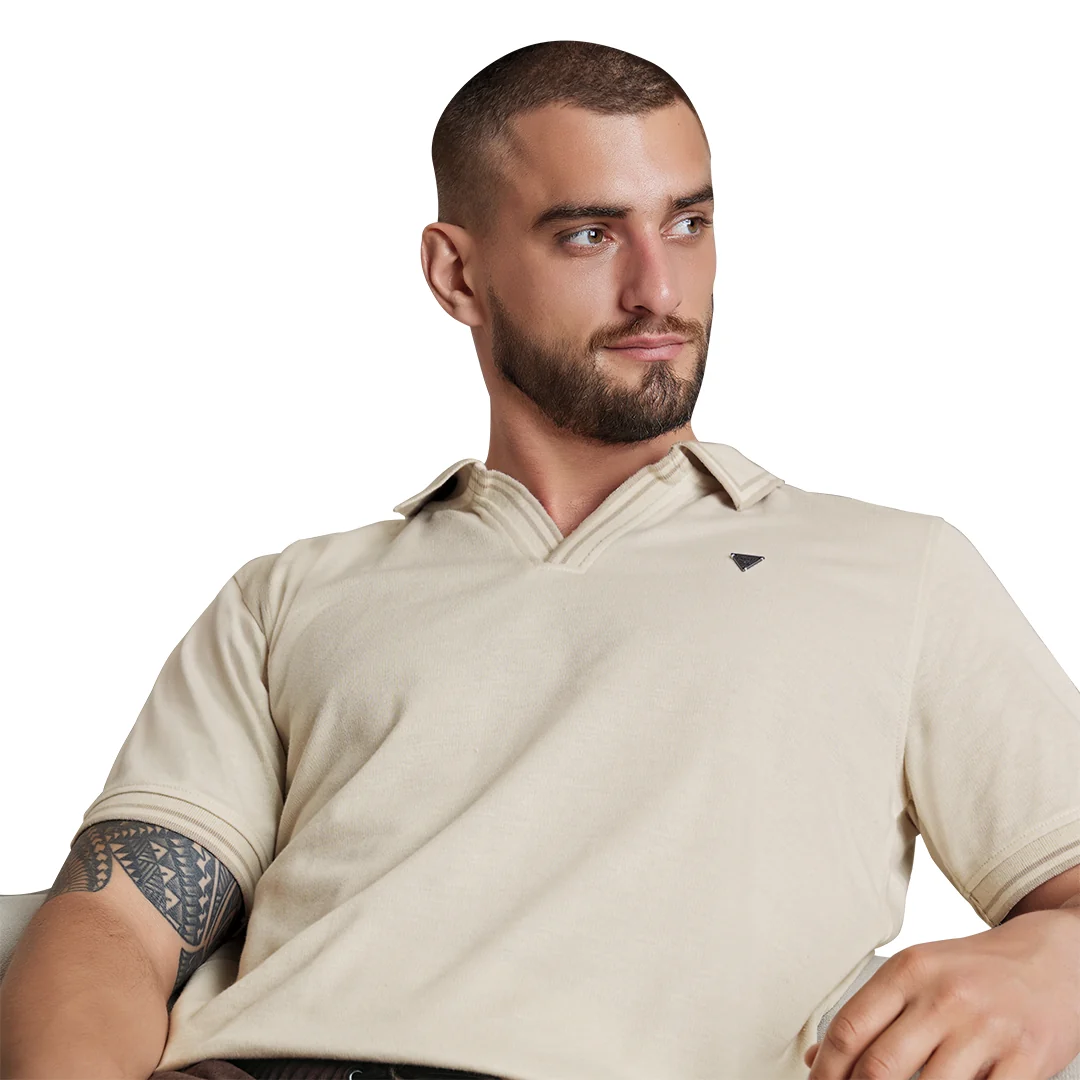 PLAYERA TIPO POLO BEIGE CONTRASTE 95251 - Image 2