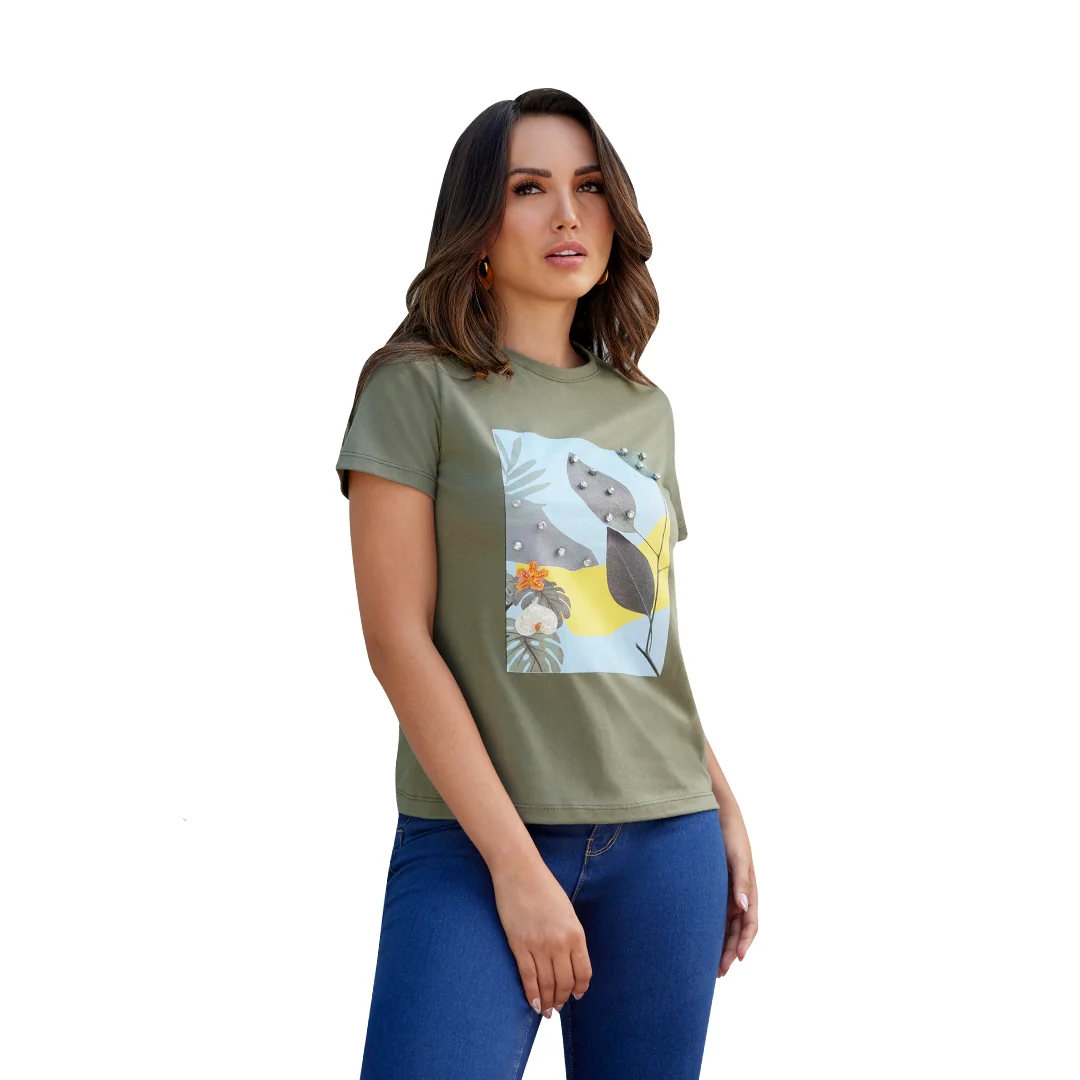 PLAYERA VERDE APLICACIÓN BRILLOS MUJER 54634