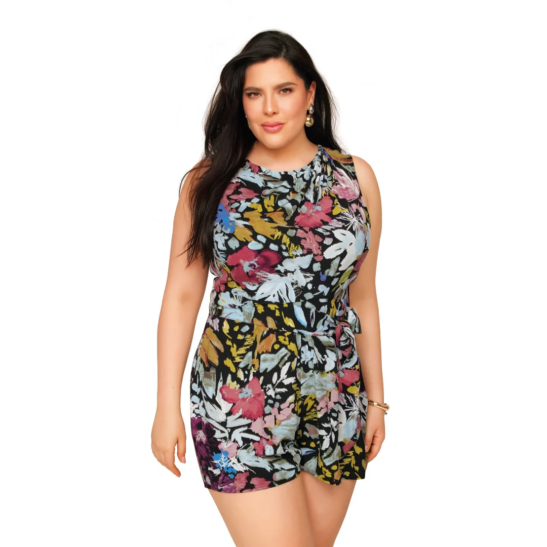 ROMPER MULTICOLOR ESTAMPADO CON DREPADO Y CINTURÓN 99474 - Image 2