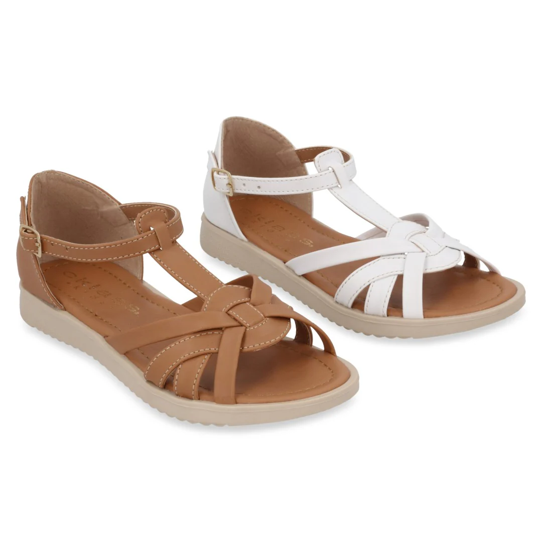 SANDALIA CASUAL BLANCO Y MIEL CON ADORNO DUO 682