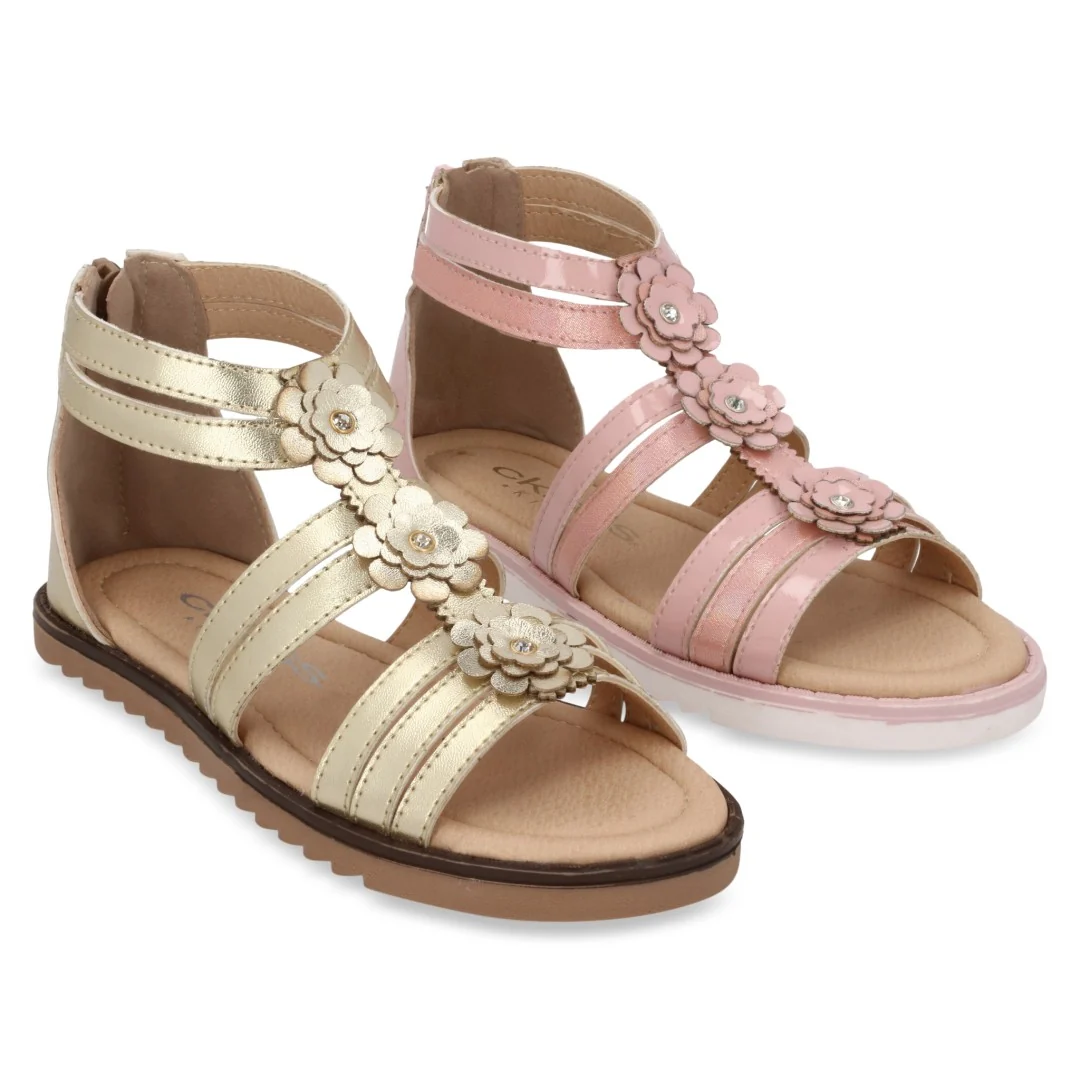 SANDALIA CASUAL ORO Y ROSA CON ADORNO DUO 726