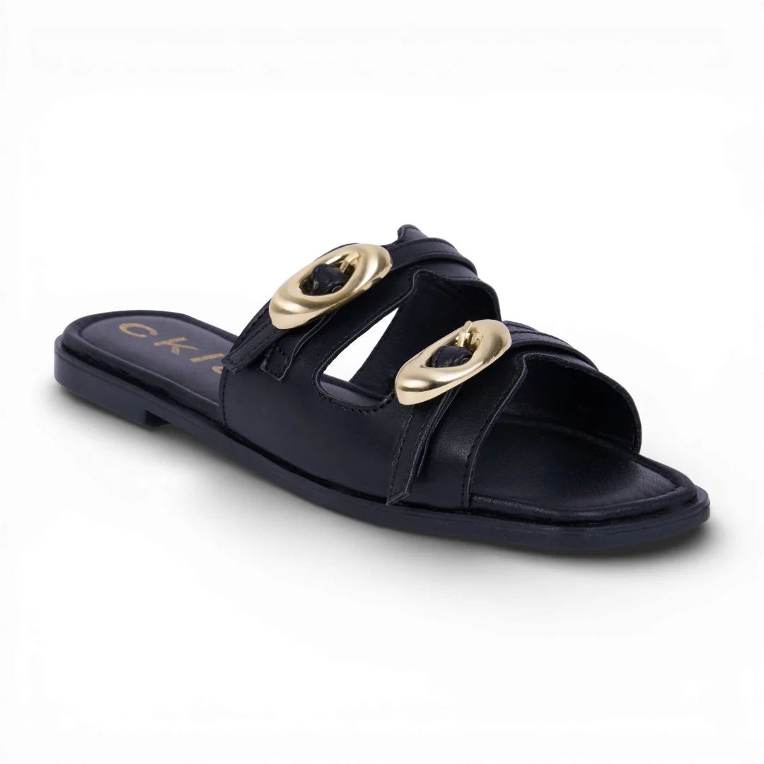 SANDALIA CON HEBILLAS DORADAS NEGRO 10635