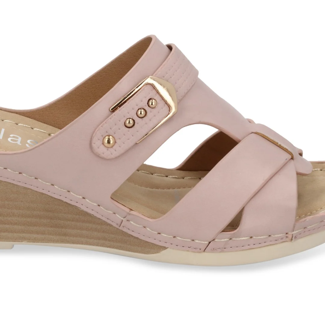 SANDALIA DE CUÑA MUJER ROSA CON HERRAJE 70484 - Image 6
