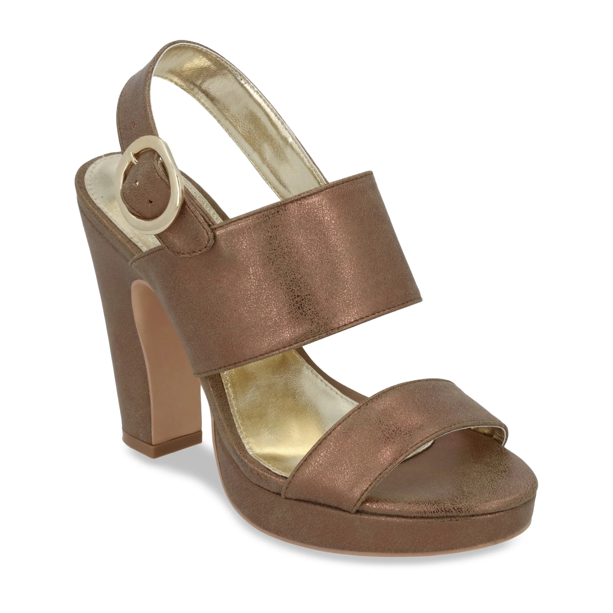SANDALIA DE MEDIA PLATAFORMA 12 CM MUJER ORO CON HEBILLA 67136