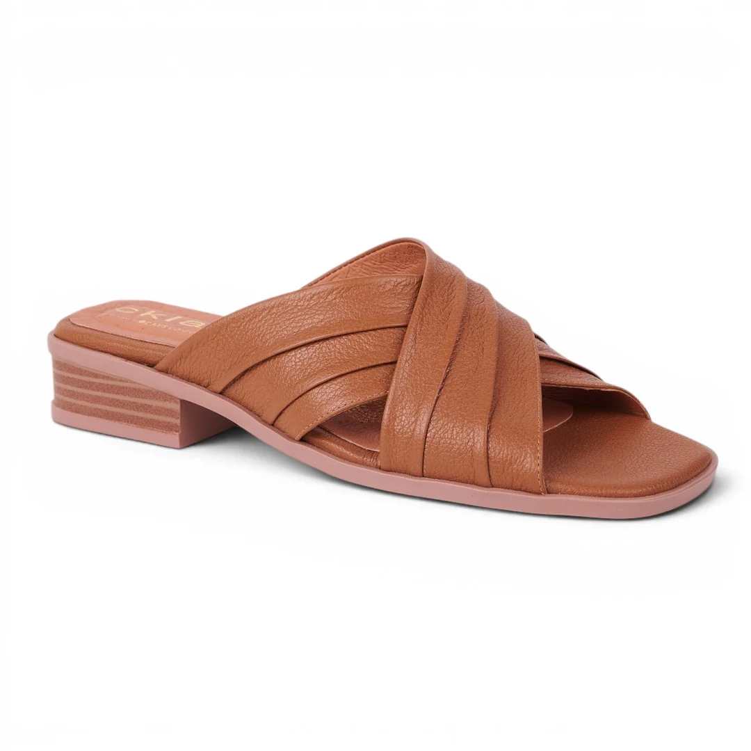 SANDALIA DE PIEL CON TACÓN CUADRADO MIEL 27819
