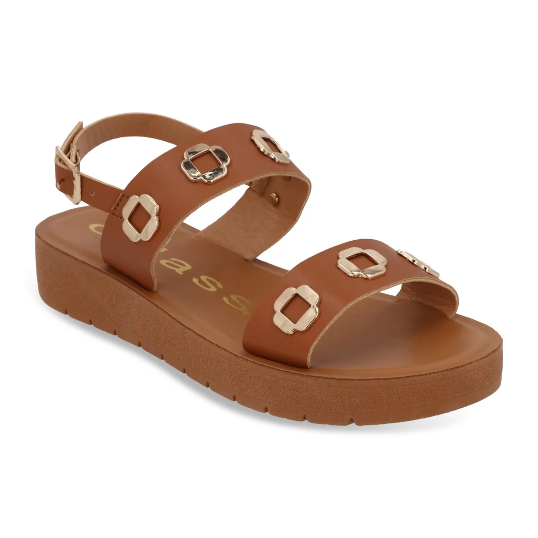 SANDALIA DE PISO MIEL CON HERRAJES 53992