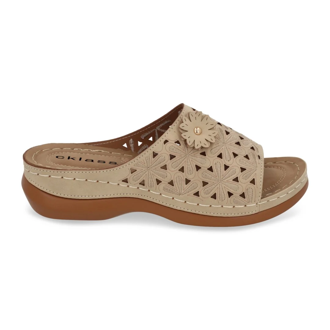 SANDALIA DE PISO MUJER BEIGE CORTE LÁSER Y FLOR 71462 - Image 2