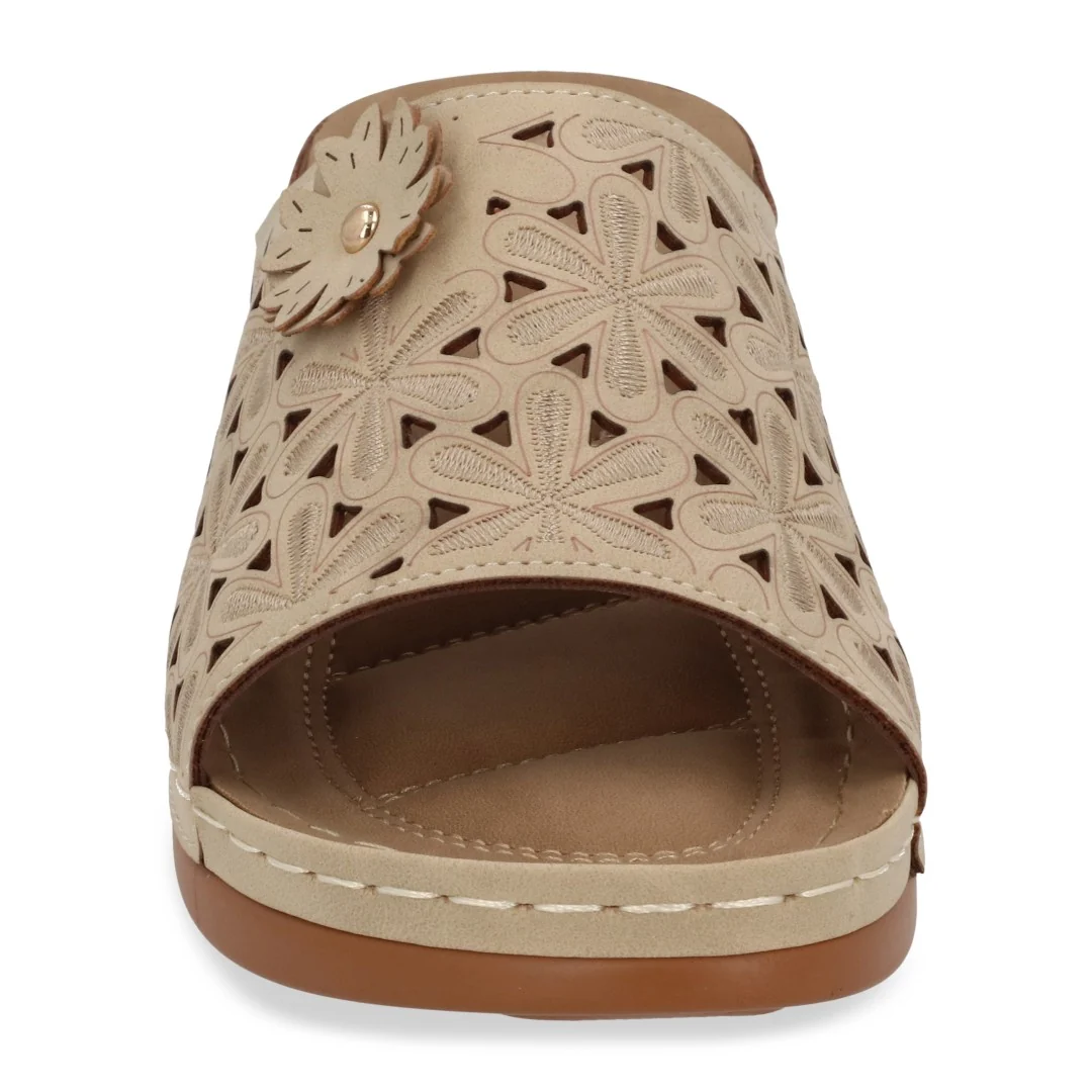 SANDALIA DE PISO MUJER BEIGE CORTE LÁSER Y FLOR 71462 - Image 4