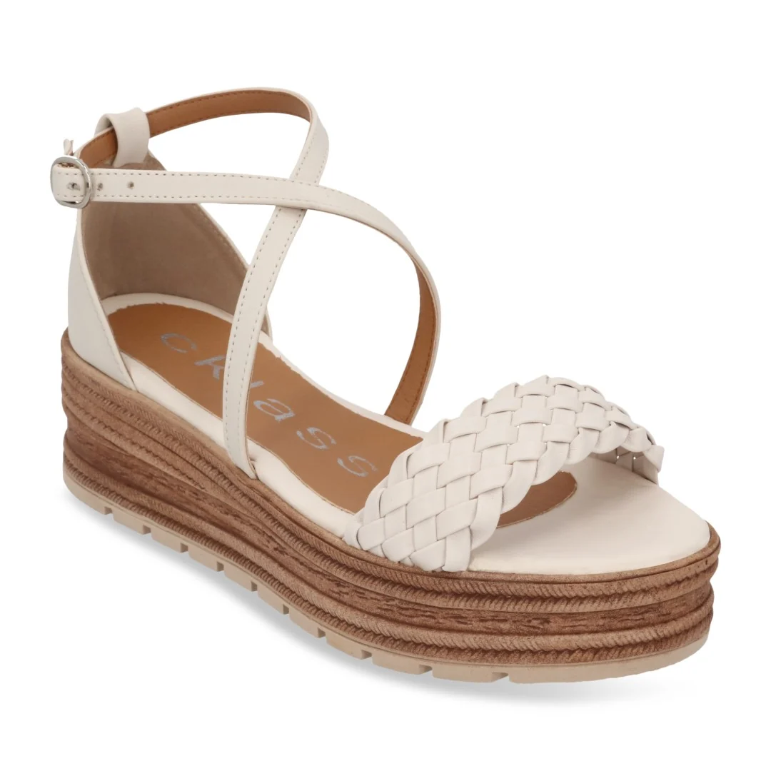 SANDALIA DE PLATAFORMA BLANCO Y MIEL CON TRENZA 67126 - Image 7