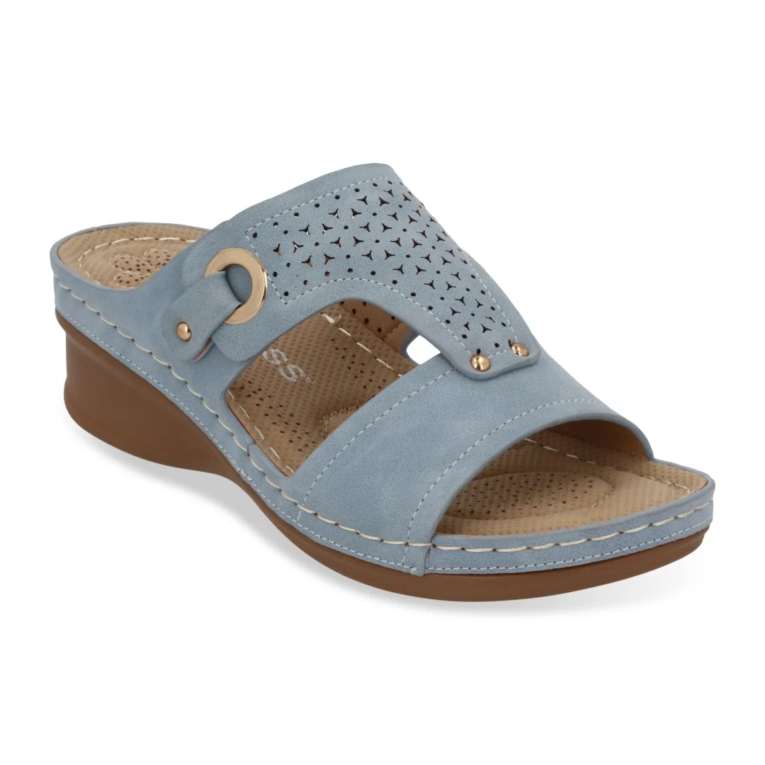 SANDALIA DE PLATAFORMA CORRIDA MUJER AZUL CORTE LÁSER 70454