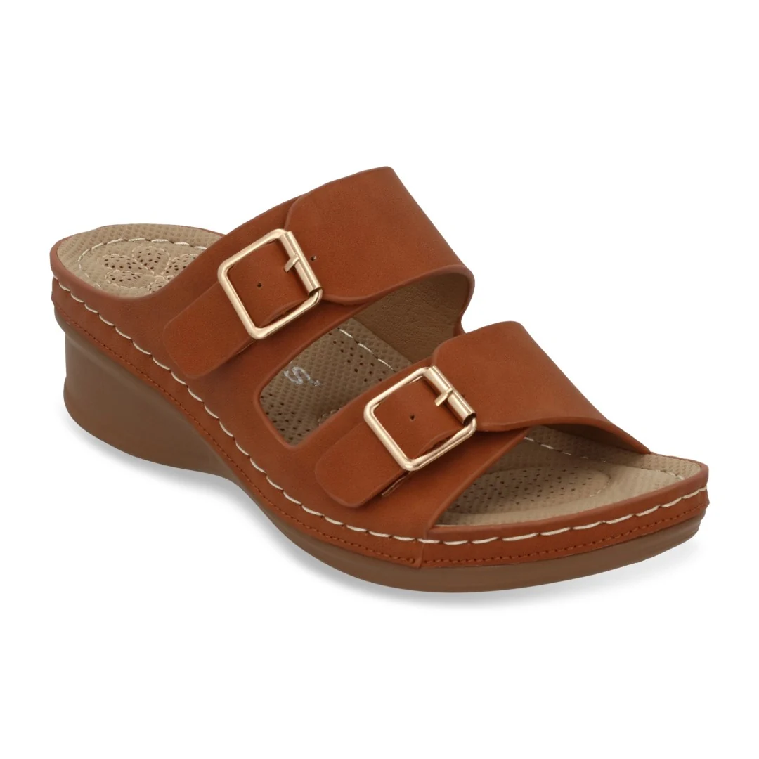 SANDALIA DE PLATAFORMA CORRIDA MUJER MIEL CON HEBILLAS 70456