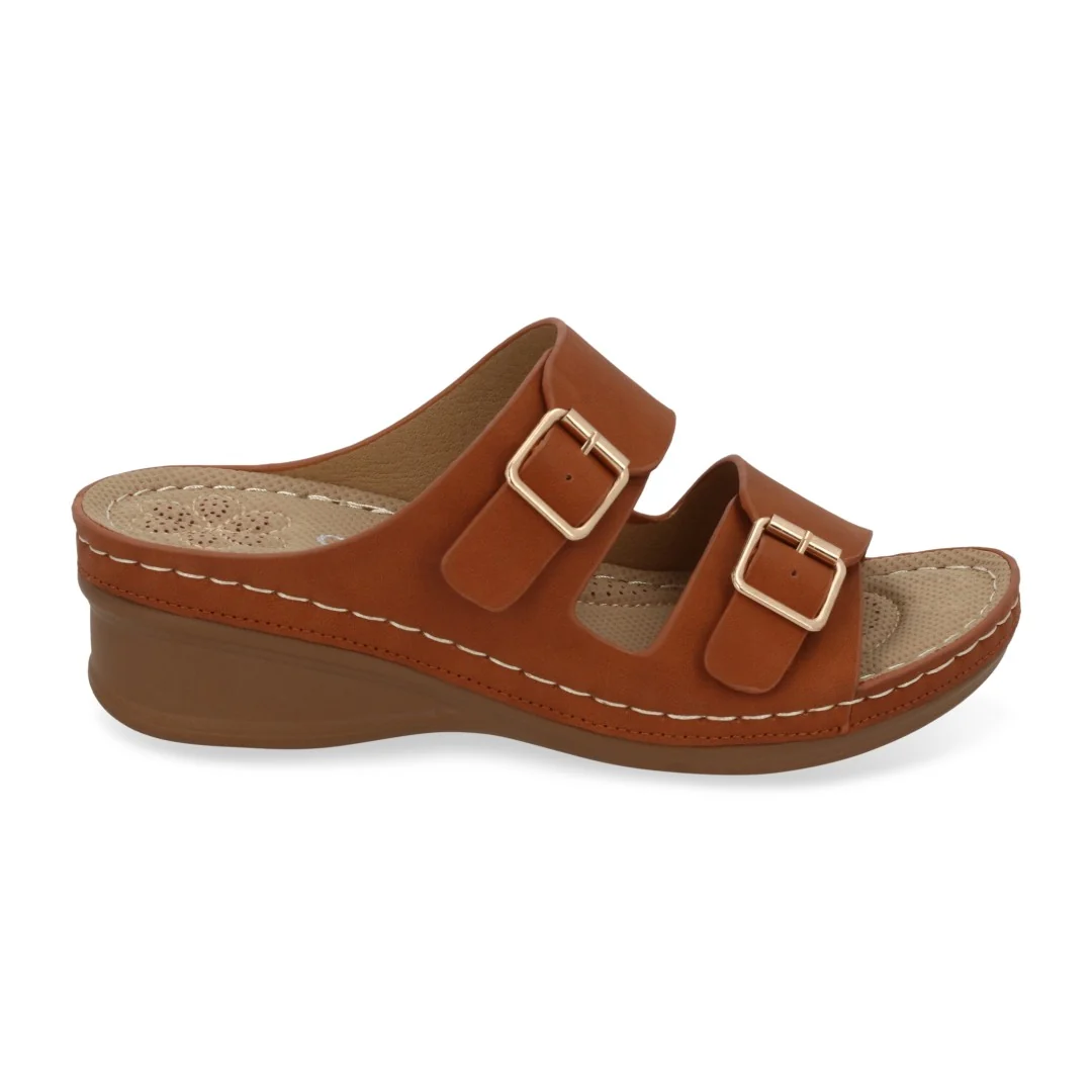 SANDALIA DE PLATAFORMA CORRIDA MUJER MIEL CON HEBILLAS 70456 - Image 2