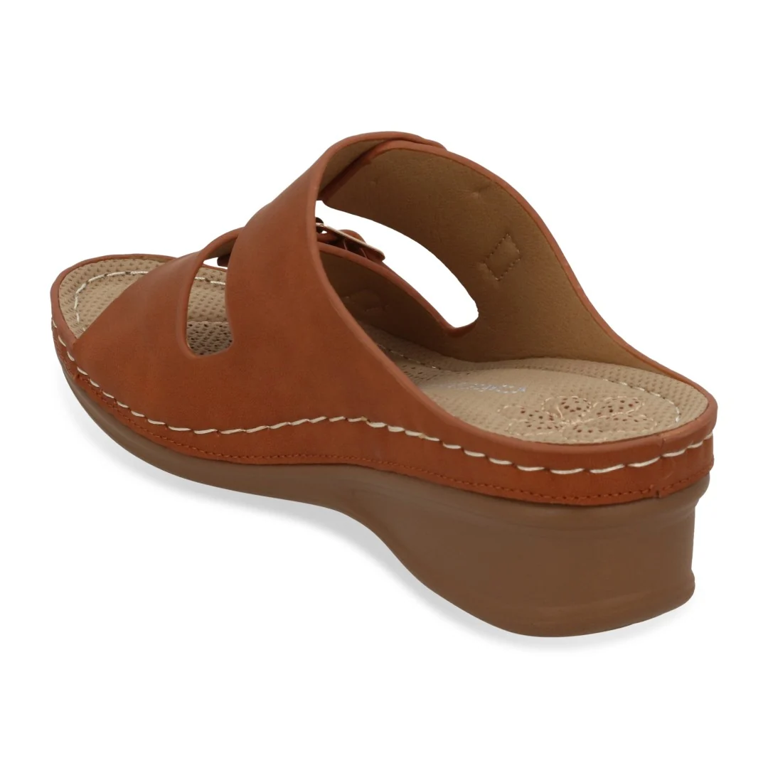 SANDALIA DE PLATAFORMA CORRIDA MUJER MIEL CON HEBILLAS 70456 - Image 3