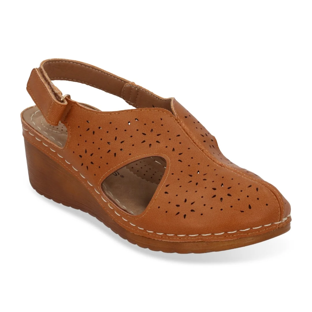 SANDALIA DE PLATAFORMA MUJER CORRIDA MIEL CORTE LÁSER 71240