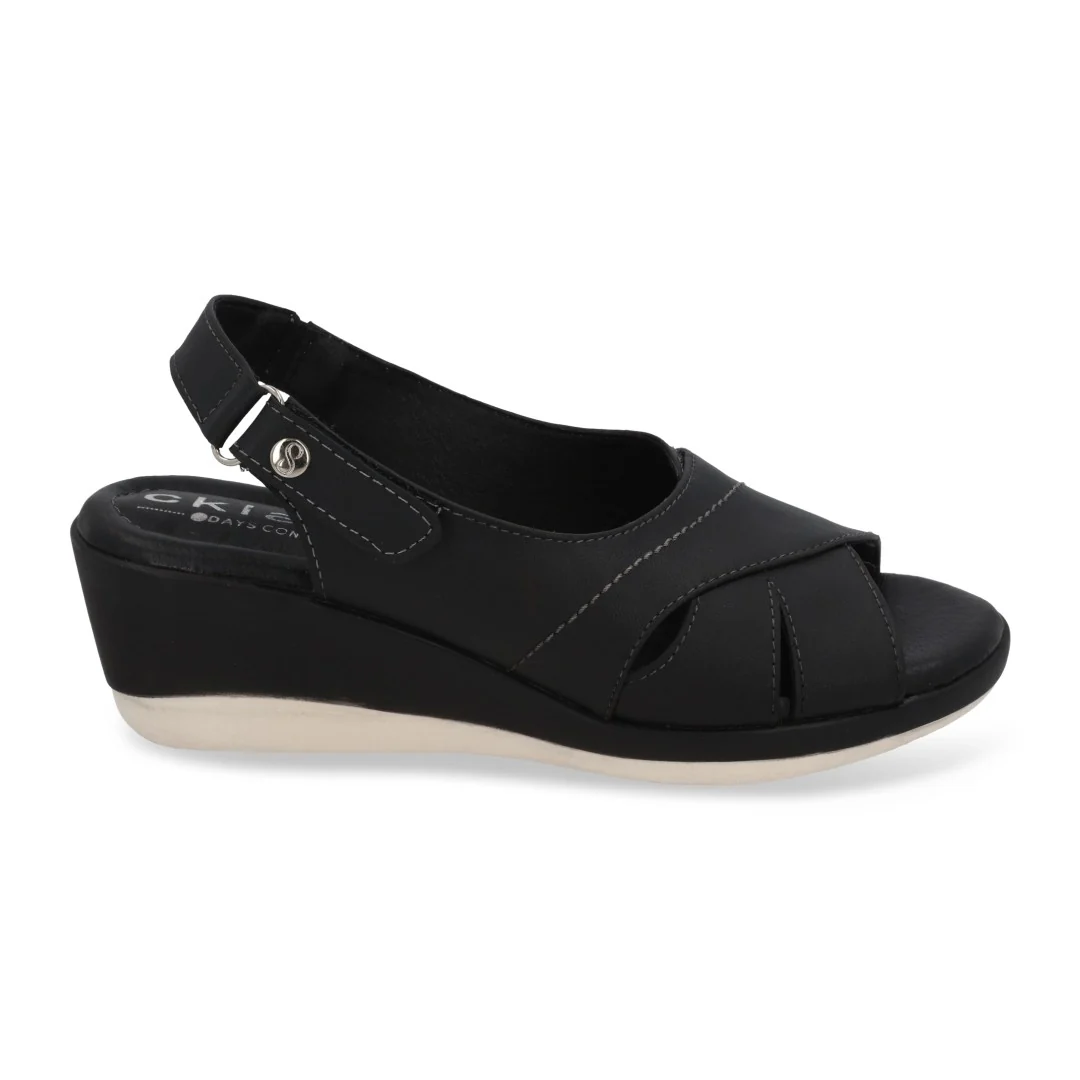 SANDALIA DE PLATAFORMA MUJER CORRIDA NEGRO DE PIEL 03695 - Image 2