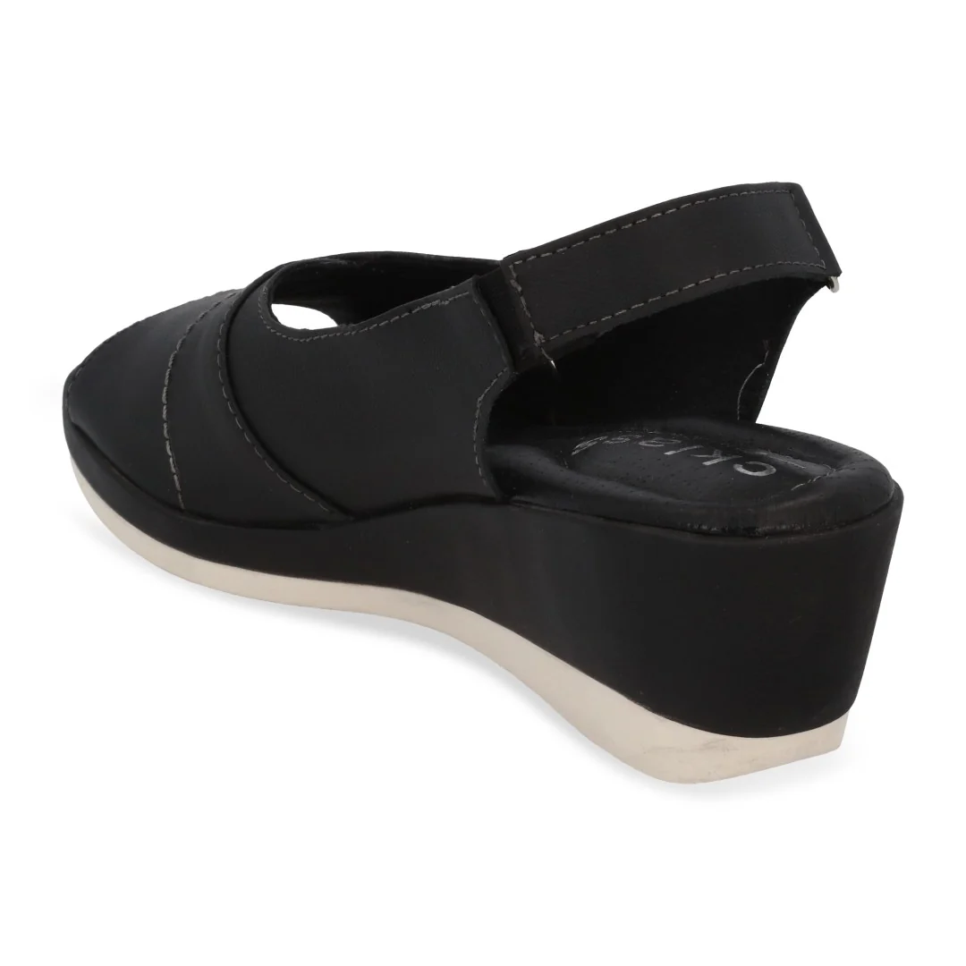 SANDALIA DE PLATAFORMA MUJER CORRIDA NEGRO DE PIEL 03695 - Image 3