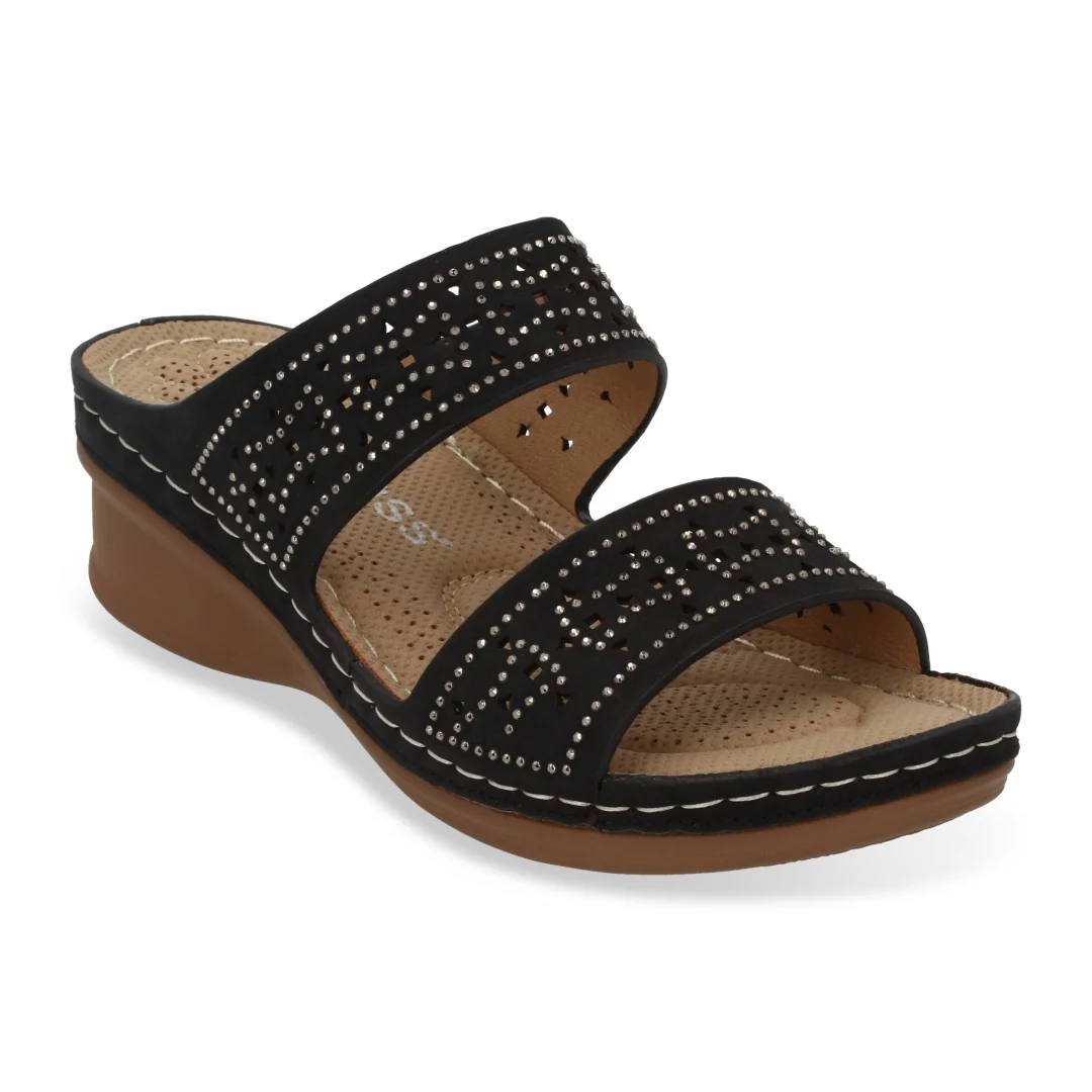 SANDALIA DE PLATAFORMA MUJER NEGRO CON BRILLOS 70455