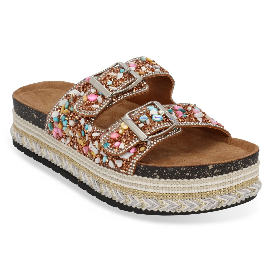 SANDALIA DE PLATAFORMA MULTICOLOR CON HEBILLAS 71554
