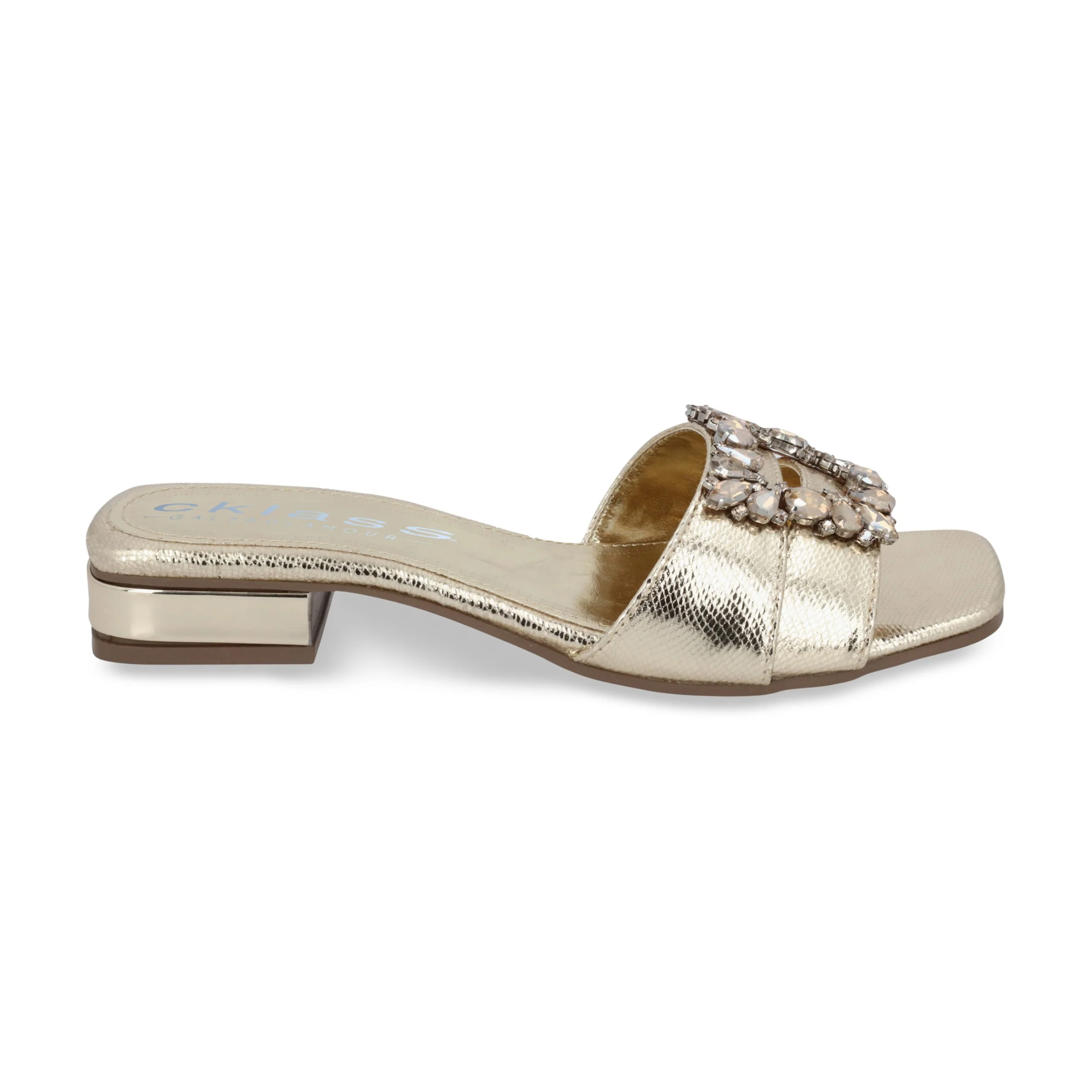 SANDALIA DE TACÓN 2CM ORO MUJER CON PEDRERÍA 40075 - Image 2