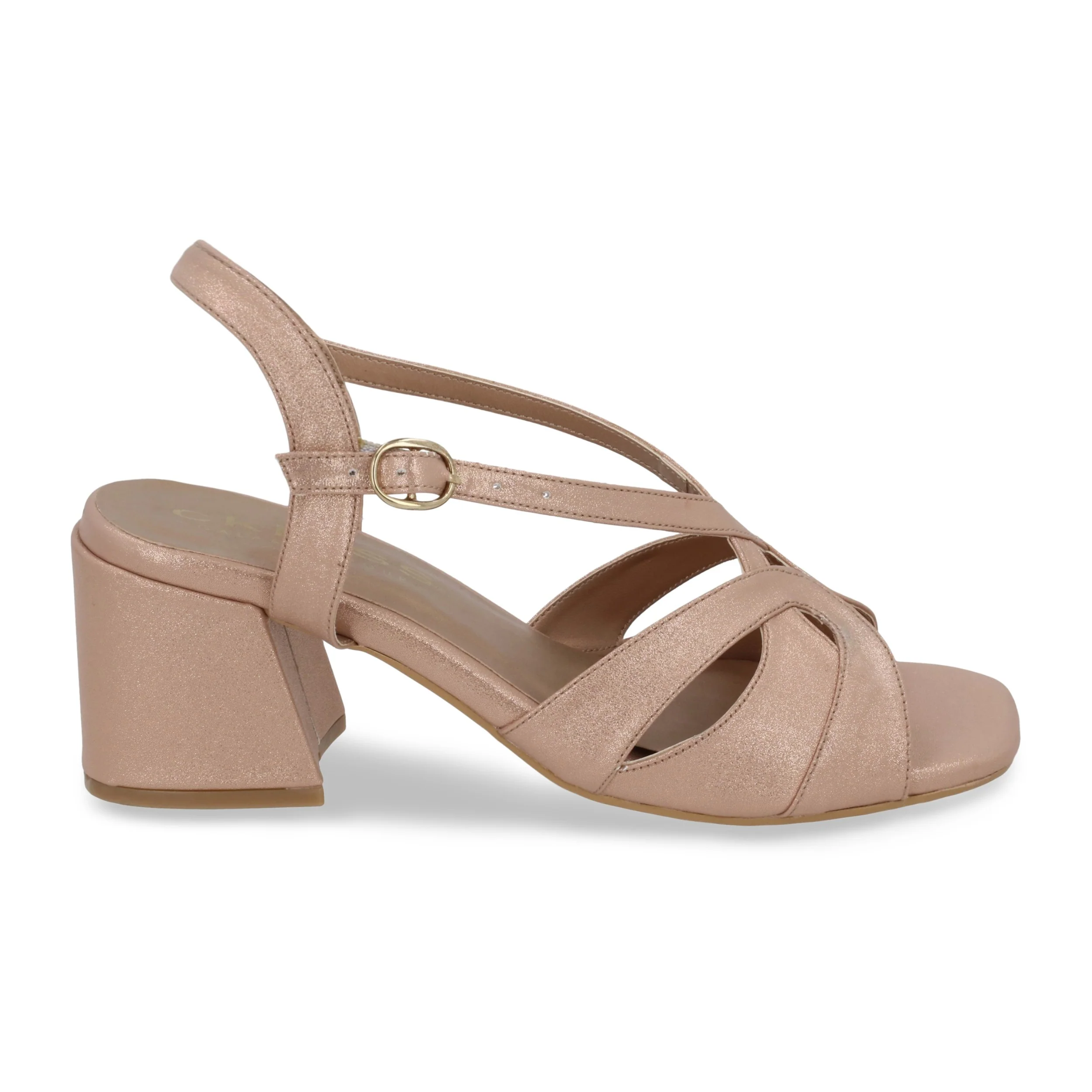 SANDALIA DE TACÓN 6CM MUJER ORO ROSADO CON HEBILLA 95887 - Image 2